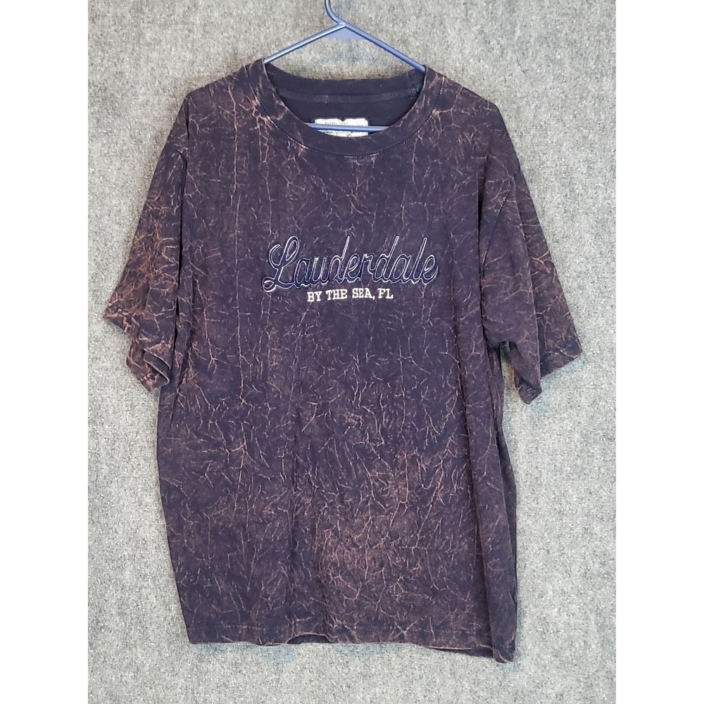 Lauderdale By The Sea FL Acid Wash T Shirt Mens XXL Blue Embroidered Florida Tee